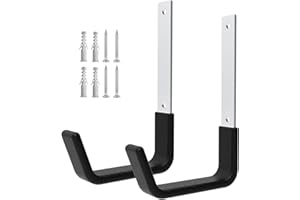 Juformin Heavy Duty Utility Hooks for Wall Mount, Garage Wall Hooks, Multi-Use Hose, Bike, Ladder, Chainsaw & Leaf Blower Hanger - 2 Medium (2 M)
