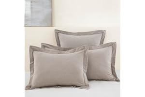 DAUAOTO Soft Cotton Pillow Shams, 2 Pieces Pillowcases Set, 20"x26" Pillow Cover with Decorative Flange, Beige/Standard
