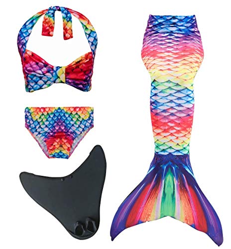YITU Mermaid Tails Swimmable Costume Swimsuit for Girls, Kids Swimming(with Monofin)