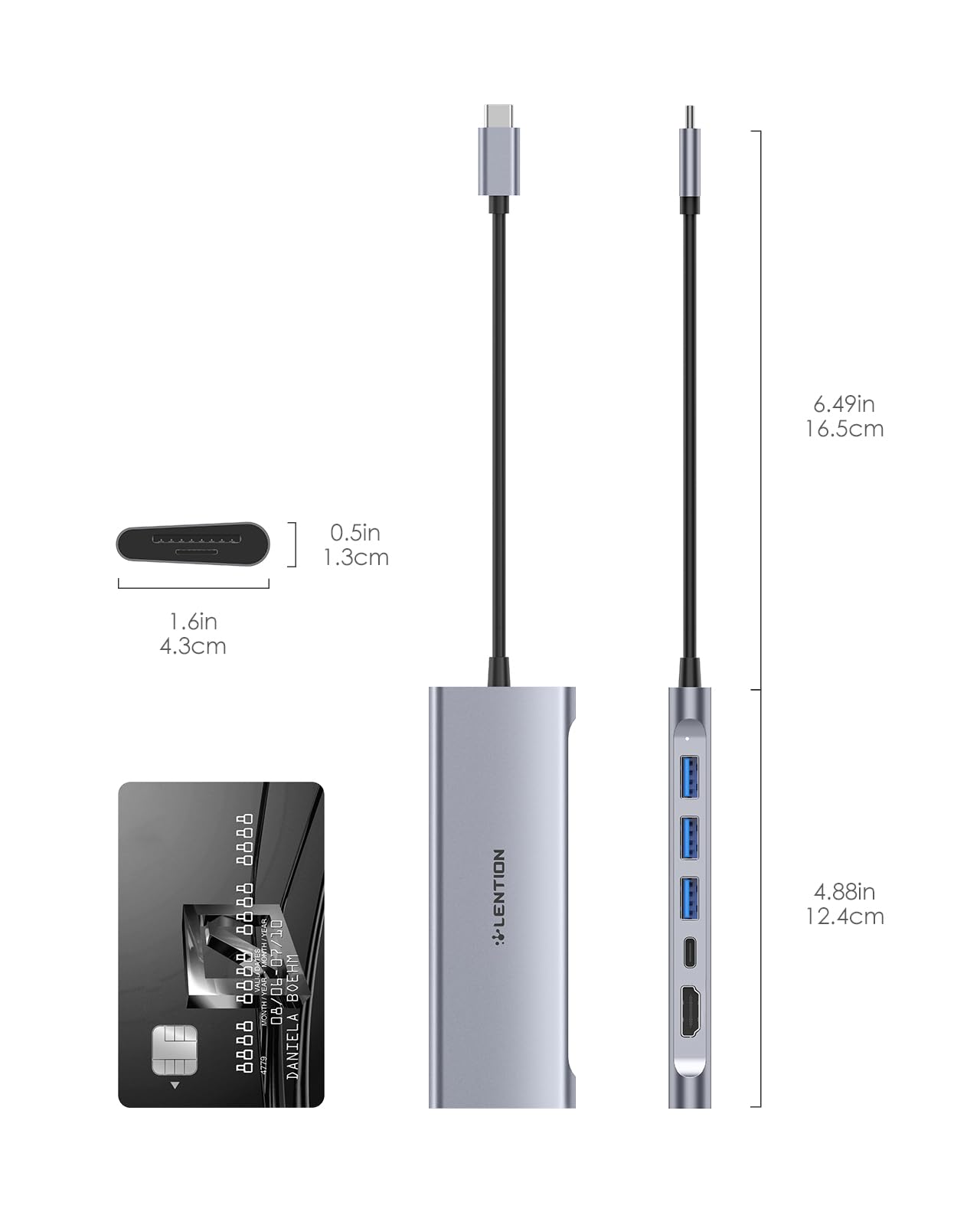 LENTION USB C Multiport Hub with 4K HDMI, 3 USB 3.0, SD/Micro SD 3.0 Card Reader, 100W PD Compatible 2024-2016 MacBook Pro, New Mac Air, Other Type C Devices, Stable Driver Adapter (C36B, Space Gray)