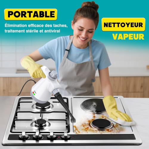 Portable Steam Cleaner 1050W High Temperature Cleaning - 100% Chemical Free Disinfection Multifunction Device for Kitchen, Bathroom, Car, Floors and Fabrics