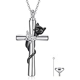 TOUPOP Cat Cross Urn Necklaces for Ashes S925 Sterling Silver Butterfly Cremation Jewelry Memorial Keepsake Jewelry with Funnel Filler for Women Men