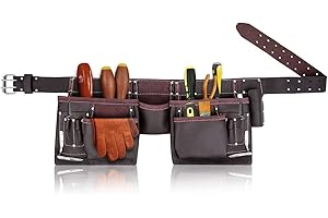 VIRTIONZ Leather Tool Belt Work Organizer Bag Framing Fat Lip Tool Holder for Carpenter, Construction, Handyman and Electrician Tool Bag Set (12 POCKET BELT)