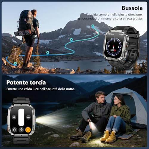 Blackview Men's Smartwatch, 2.01 Inch Military Smartwatch Fitness with Bluetooth Calls Smart Watch 115+ Sports Modes/900 mAh/Sleep/Heart Rate Monitor/Torch/Compass for Android IOS