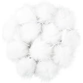 12 Pieces Christmas White Faux Fur Pom Pom Balls Fur Fluffy Pompom Ball with Elastic Loop for Hats Shoes Scarves Gloves Scarves Bag Key Chain Charms Accessories(White)