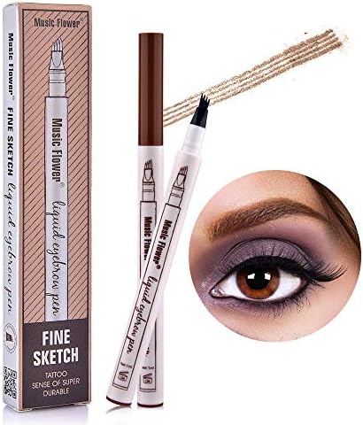 Tattoo Eyebrow Pen, Waterproof Ink Gel Tint with Four Tips, Long Lasting Smudge-Proof Natural Hair-Like Defined Brows All Day (Brown)
