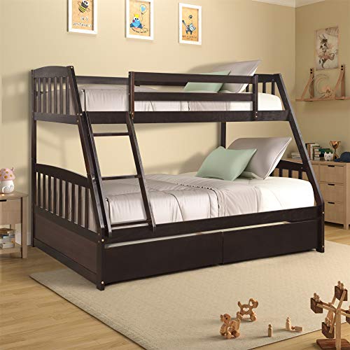 Harper & Bright Designs Twin Over Full Bunk Bed with Two Storage ...