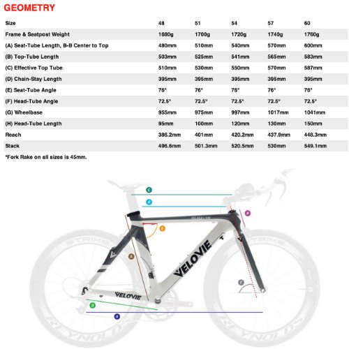 VeloVie Veloce 100 Carbon Axis Triathlon/TT Bicycle Frame and Fork Set, Grey/White, 54cm/Medium