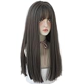 URCGTSA 22 Inches Long Straight Hair Wig for Women Natural Synthetic Brown Hair Wigs With Bangs Party Cosplay Wig for Girl (Light Brown)