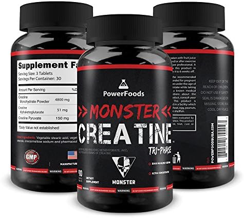 Pure Creatine Tri-Phase ★ Monster Creatine Triphase - x90 tablets (easy to swallow) ★ Monohydrate Alphaketoglutarate Pyruvate (5000mg Complex) ★ Muscle Performance + Boosts ATP ★ Best Creatine Blend