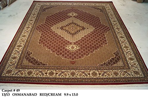 Harooni Red-Ivory 10' x 13' Splendid Osmanabad Wool & Silk Tabriz Stunning Area Rug