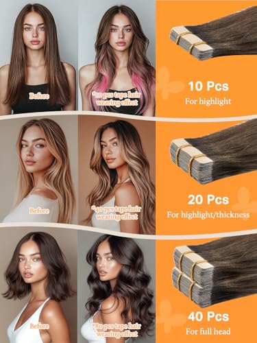 DOORES Hair Adhesives Extensions, Balayage Chocolate Brown to Honey Blonde 50cm 20 Inch 50g 20pcs, Remy Tape in Hair Extensions Natural Remy Straight Extensions