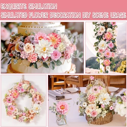 ROLLWAY Pack of 60 Artificial Flowers for Crafts Pink White 18 Types Small Artificial Flowers for Crafts Flower Heads 2 - 8 cm, Mini Artificial Flowers Decorative Flower Heads Fake Flower Decoration for DIY Wedding Cake Decoration