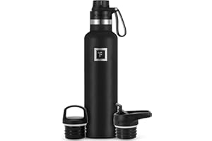 Camping & Hiking Hydration Canteen with Spout Lid (3 Lids) - Double Walled Stainless Steel Insulated Water Bottle - Leak Proo