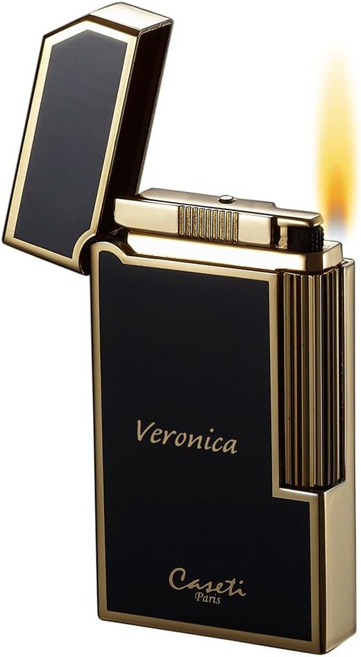 Personalized Caseti Windsor Gold Plating with Black Lacquer Flint Traditional Flame Lighter with Free Engraving