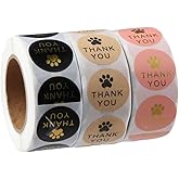 dohobby 1500Pcs Paw Print Thank You Labels Stickers, 1 Inch Self Adhesive Round Shape Kraft Stickers Roll for Envelope Seals, Party Decor, Small Business