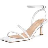 wetkiss Kitten Heels for Women: White, Modern, Dressy Slingback Sandals with Ankle Strap, Open Toe, Plastic Sole & Insole, Faux Leather Outer, Perfect for Walking, Parties, Weddings & Beach