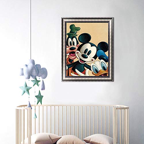 5D Diamond Painting Full Drill, 16"X12" Mickey Donald Goofy DIY Diamond Painting by Number Kits, Rhinestone Crystal Drawing Gift for Adults Kids, 40x30cm Mosaic Making Art Painting for Wall Decor
