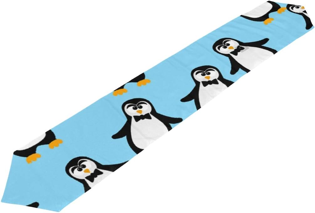 SLHFPX Table Runner Cute Blue Penguins Home Decor Dresser Scarves Table Cloth Runner Coffee Mat for Wedding Party Banquet Decoration 13" x 90"