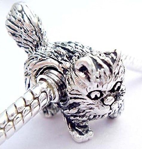 EvesErose(TM) SALE Kitty Cat Bead Highest Quality Charm Sterling Tone Fits Pandora &amp; Similar Bracelets
