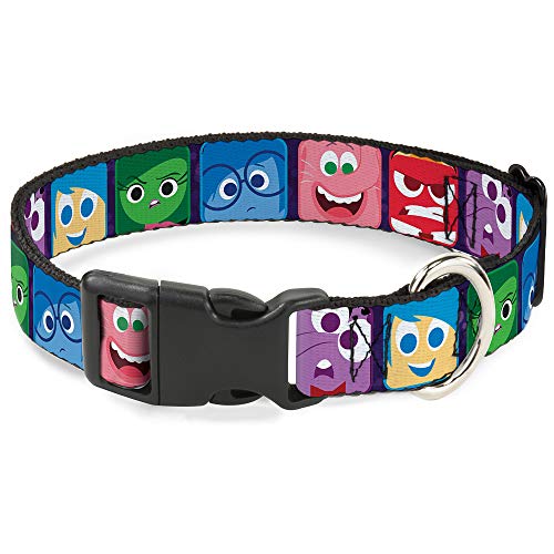 Buckle-Down Plastic Clip Collar - Inside Out 6-Character Esxpression Blocks Purple/Multi Color - 1" Wide - Fits 11-17" Neck - Medium