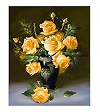 YEESAM ART New 5D Diamond Painting Kit - Yellow Rose Flowers - DIY Crystals Diamond Rhinestone Painting Pasted Paint by Number Kits Cross Stitch Embroidery (Yellow)