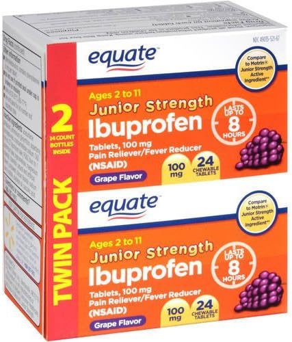Equate - Junior Strength Ibuprofen 100 mg, Grape Flavor, 48 Chewable Tablets (Compare to Motrin) by Equate