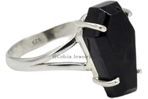 Black Onyx Natural Gemstone Coffin Ring, Solid 925 Sterling Silver, Proposal Wedding Ring For Women, Girlfriend Gifts, Annive