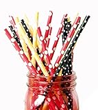 Charmed Red Yellow and Black Polka Dot Paper Straw 75pk