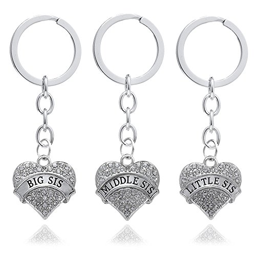 3pcs Women Girl Gift Big Middle Little Sister Love Heart Charm
