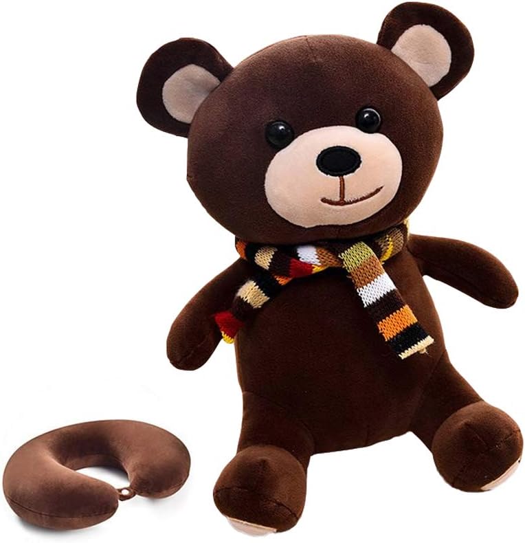 Ytzada Bear Neck Pillow Travel Pal Travel Pillow Stuffed Animal Perfect for Airplane, Car, Converts from U Shaped Pillow to Stuffed Plush Animal Toy for Kids, Boys, Girls and Any Age