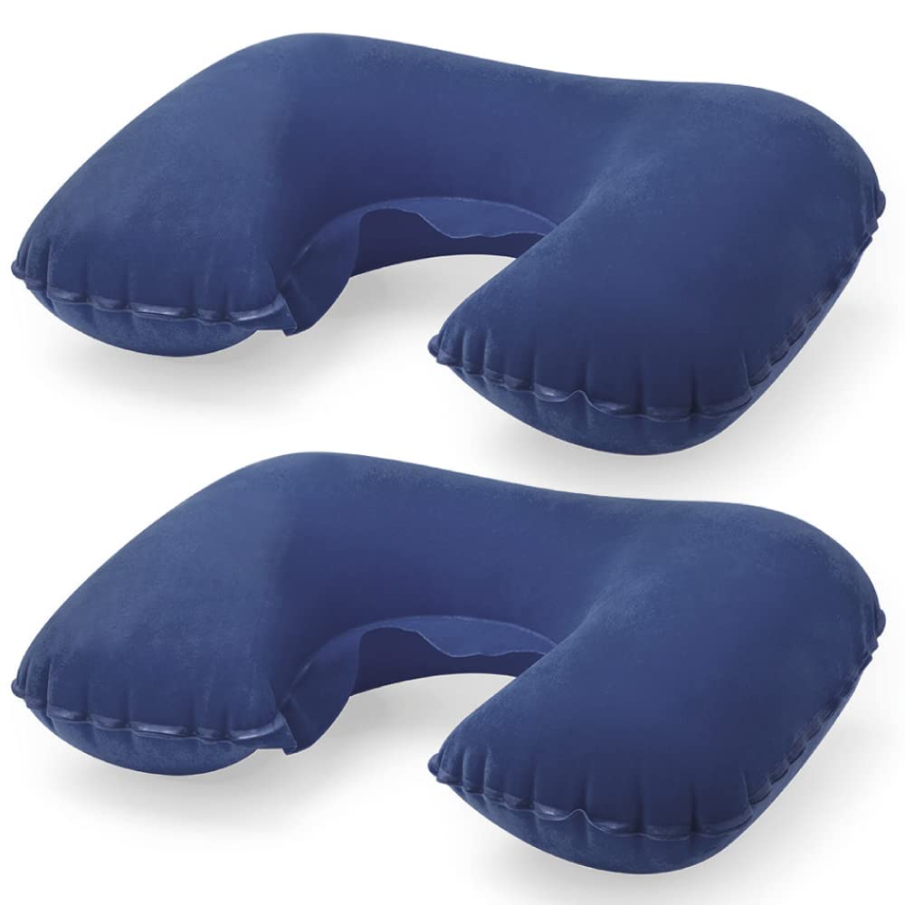 eBuyGB Pack of 2 Inflatable Neck Pillow for Travel, Blow Up Compact Portable Head & Neck Support Cushion - Airplane, Car, Train (Blue)