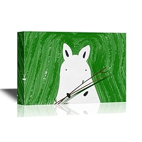 Hand Drawing Style Animal Canvas Wall Art - Rhino on Green Background - Gallery Wrap Modern Home Art | Ready to Hang - 12x18 inches