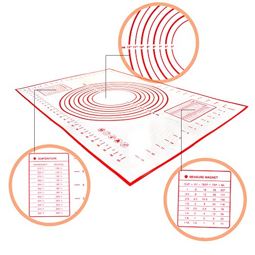 Silicone Baking Mat & Dough Cutter Pack (Set of 2) - Nonstick Pastry Mat with Measurements 23.6''×15.7'' for Chef Baking and Cookie/Bread/Pizza Silver Gray Stainless Steel Dough Scraper