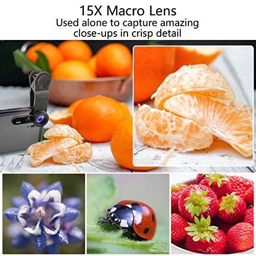 DELLURGO Phone Camera Lens 20x Telephoto Lens 205° Fisheye Lens 15x Macro Lens 0.63x Wide Angle Lens with Tripod Travel Case Cell Phone Lens Kit for iPhone XR/Xs/Max/8/7/6 Plus/Samsung/Google Pixel