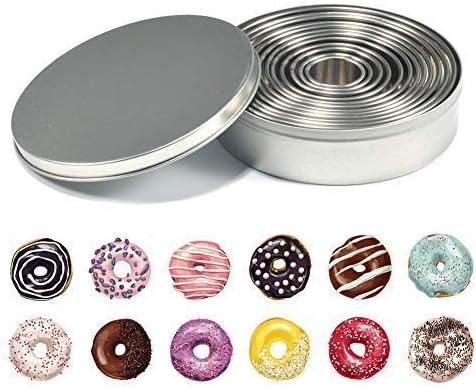 Cikonielf Cake Donuts Molds Set DIY Cooking Bakeware Round Biscuit Decoration Stainless Steel Bottomless Circle Pastry Mould 12Pcs