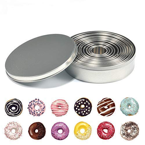 Cikonielf Cake Donuts Molds Set DIY Cooking Bakeware Round Biscuit Decoration Stainless Steel Bottomless Circle Pastry Mould 12Pcs