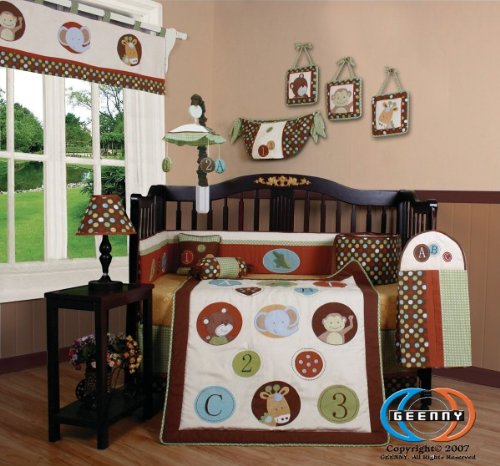 GEENNY Boutique Crib Bedding Set, Animal Scholar, 13 Piece