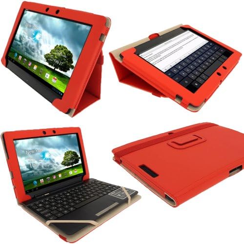 iGadgitz Red 'Portfolio' PU Leather Case Cover for Asus Eee Pad Transformer &amp; Keyboard Dock TF300 TF300T TF300TG &amp; TF300TL 10.1" Android Tablet