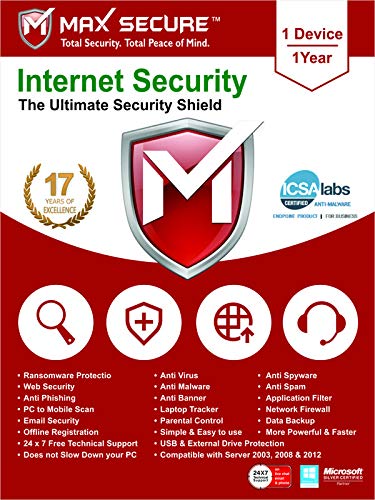 Max Secure Software Internet Security for PC 2019 | Antivirus | 1 Device | 1 Year [PC Online code]