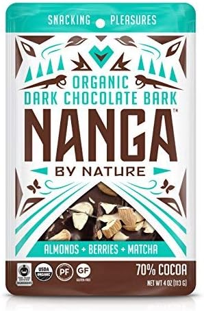 Nanga By Nature - Organic Dark Chocolate Bark - Almonds Berries Matcha Flavor - Fair Trade - Sprouted - Gluten Free - Vegan - 4oz Individual Pouch (3 pack)