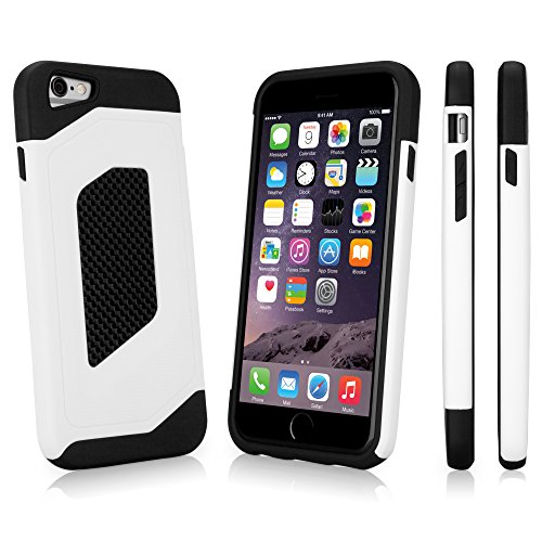 BoxWave Case Compatible with iPhone 6 (Case by BoxWave) - ExoSuit Case, Rugged Dual-Layer Carbon Fiber Hybrid Case for iPhone 6, Apple iPhone 6, 6s - Winter White