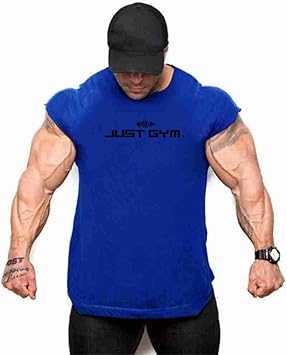Amazon タンクトップ男性 ファッショントレンドジャストジムレタープリントタンクトップメンズコットンtシャツアンダーシャツフィットネスタンクトップシャツブルージムワークアウトマッスルベスト ボディービル服 Dxspnsbx スポーツ アウトドア
