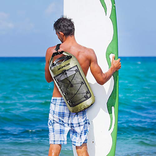 Boncas Waterproof Backpack, 30L Dry Bag with Waterproof Phone Pounch, Roll Top Bag Dry Sack Waterproof Dry Bag Perfect for Kayaking, Fishing, Rafting-Green
