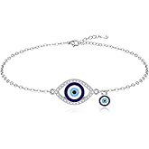 Fenthring Evil Eye Anklet Evil Eye Anklets Sterling Silver Blue Evil Eye Ankle Bracelets for Women Adjustable Greek Turkish Lucky Amulet