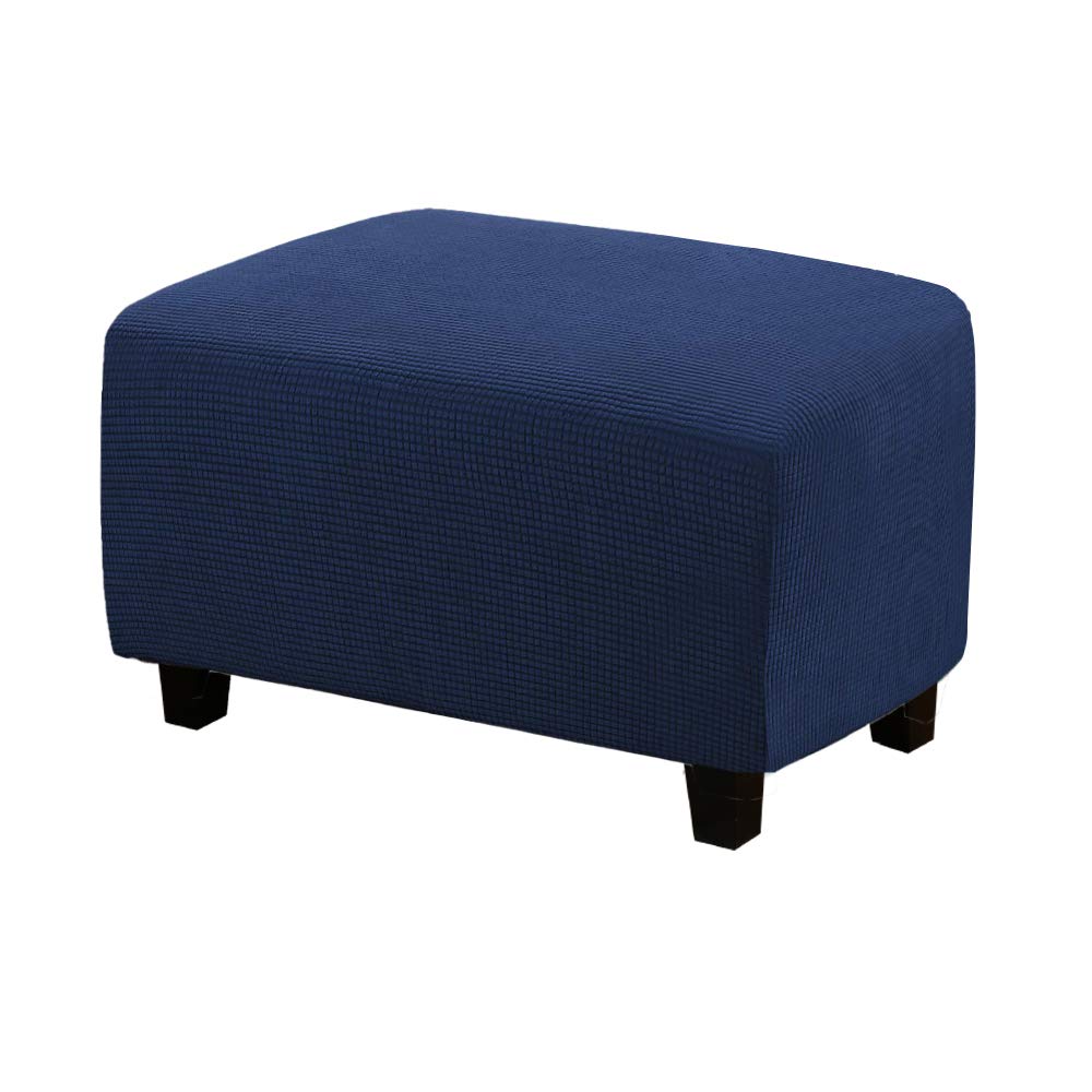 WINS Ottoman Protective Cover for Rectangular Footstool, Square Ottoman Cover, Rectangular Pouffe, Navy