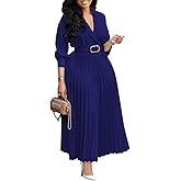 Elainone Women’s 3/4 Sleeve Flared A Line Dress Wedding Guest Casual Semi Formal Office Lady Dresses with Belt