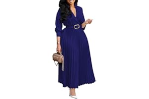 Elainone Women’s 3/4 Sleeve Flared A Line Dress Wedding Guest Casual Semi Formal Office Lady Dresses with Belt