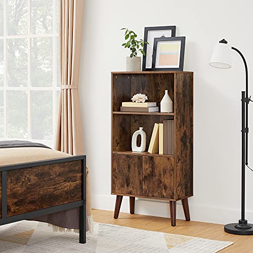 VASAGLE Bookcase, 2Tier Retro Bookshelf with Doors, Storage