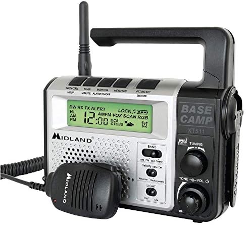 Midlandxt511 22 Channel Emergency Crank Base Camp Radio5 Watt Gmrs Twoway Radio With 5 Power Options 121 Privacy Codes 3led Flashlight Noaa Weather Scanalertgrayblack